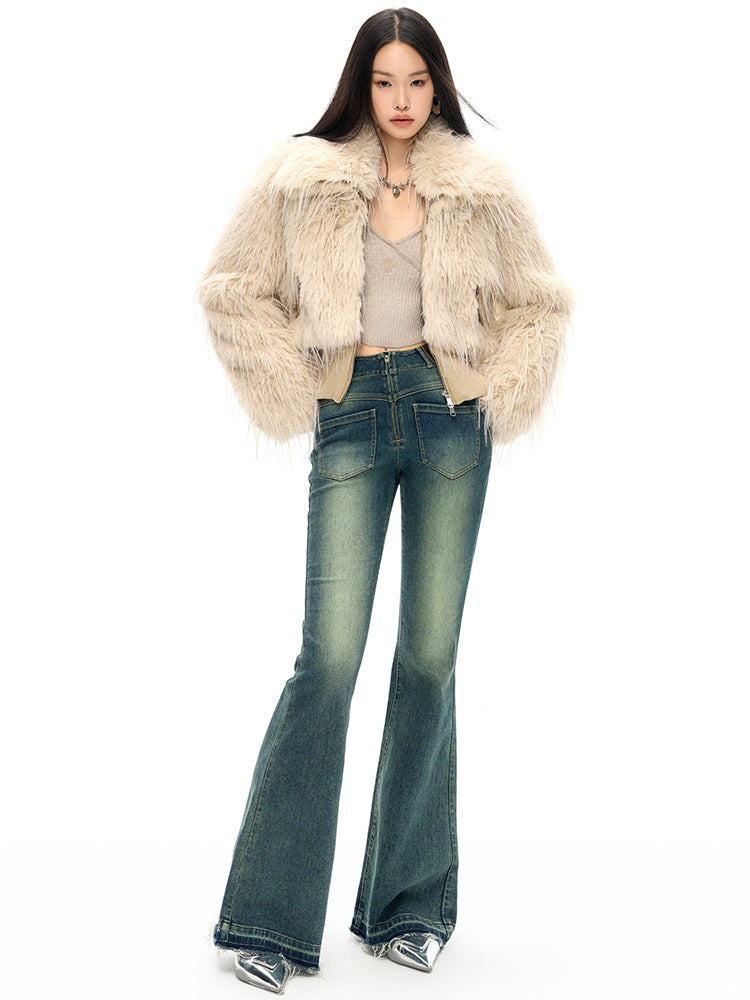 Long Hair Lapel Eco-Friendly Fur Jacket