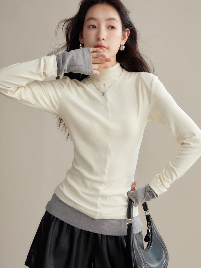 Contrasting Color High Collar Bottoming T-shirt