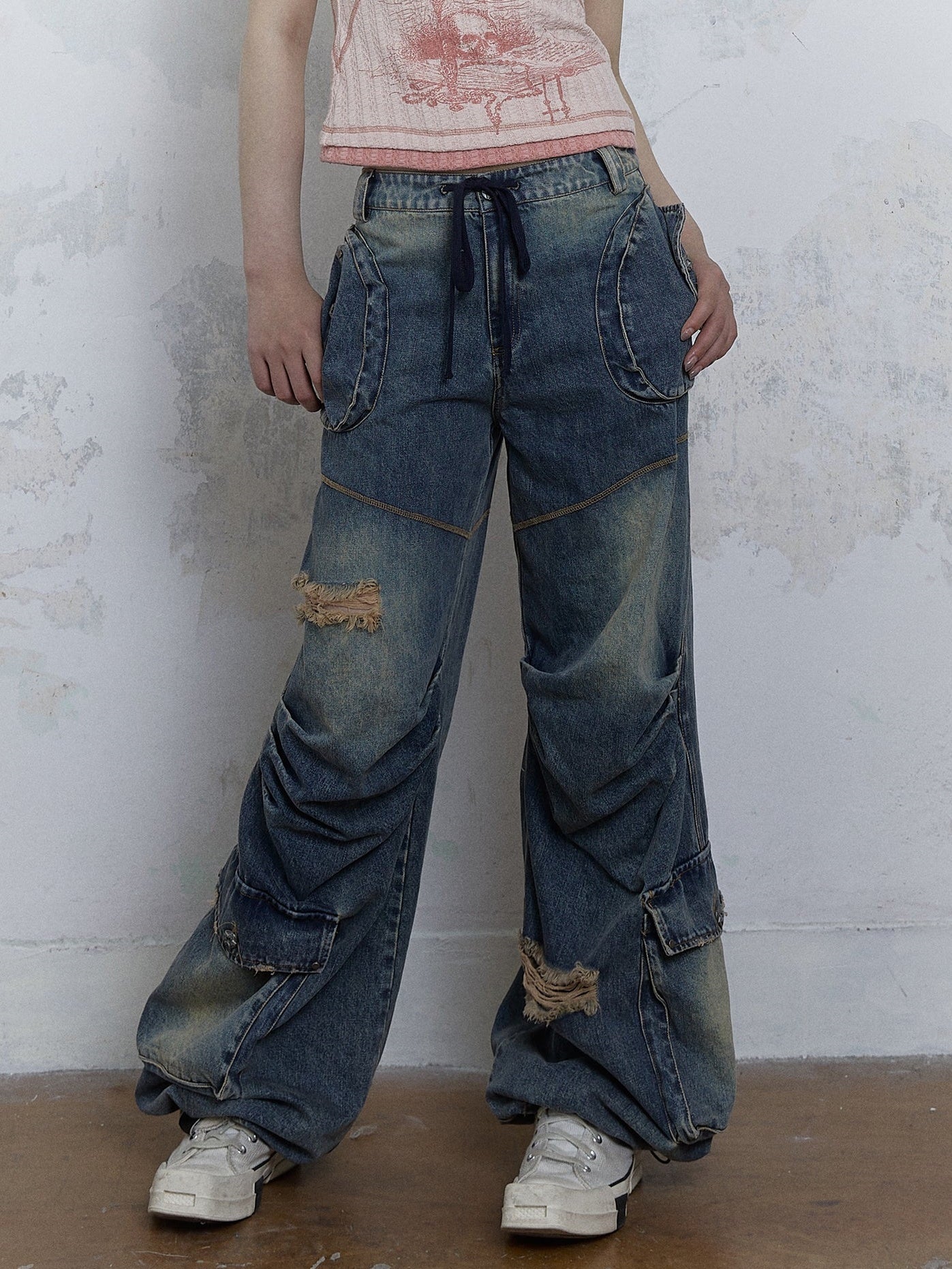 Washed Old Loose Wide-leg Denim Pants