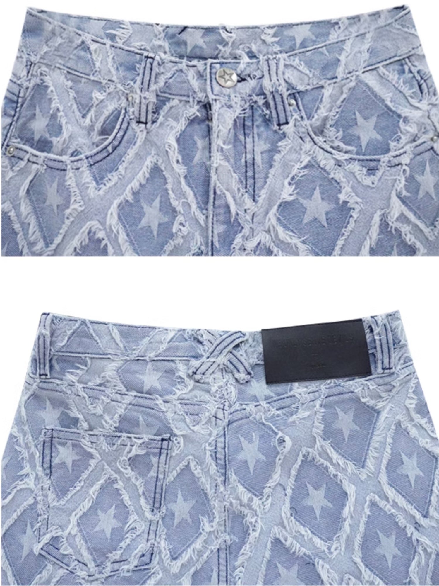 High Waist Stars Fringed Denim Shorts