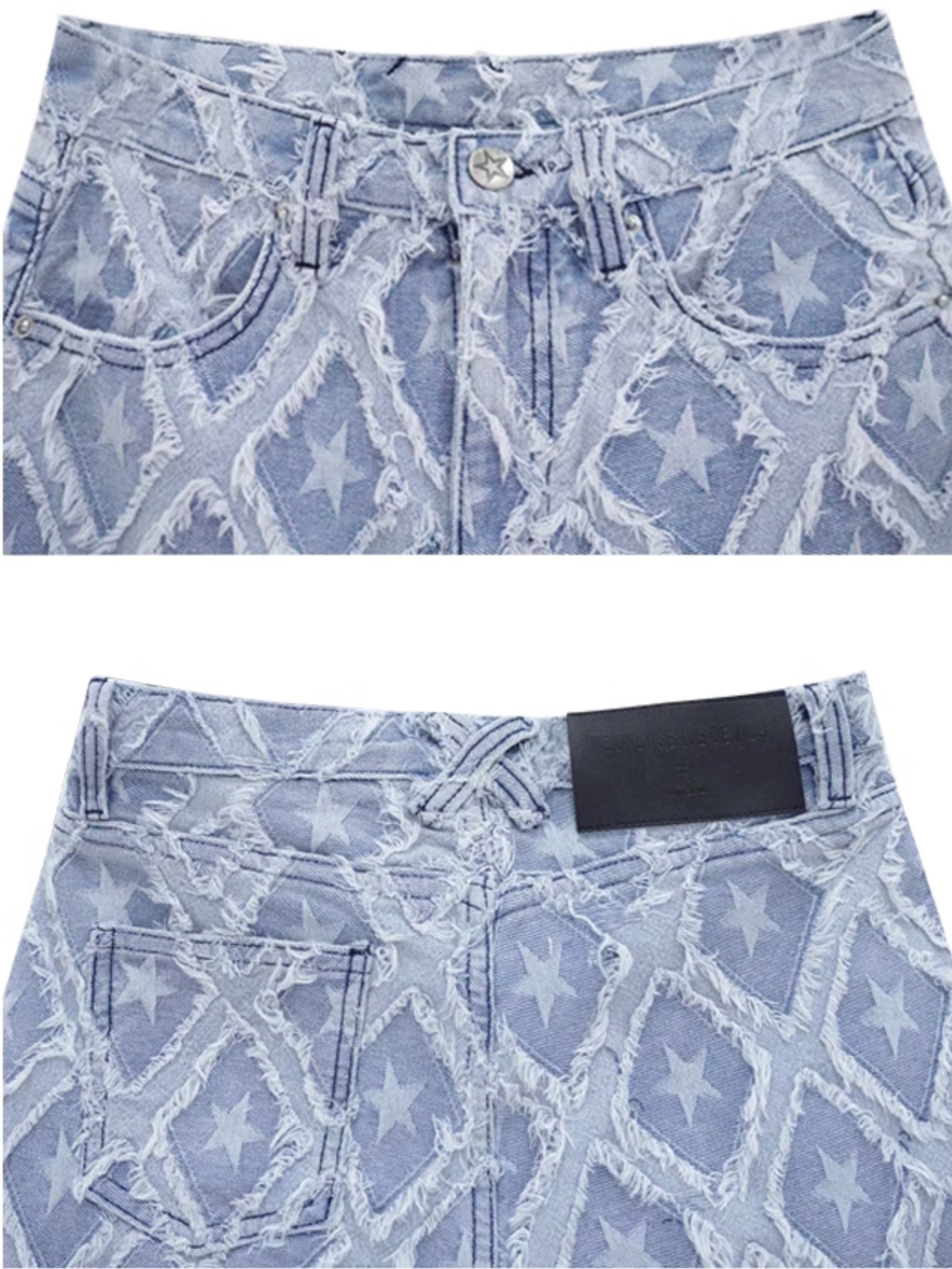 Hohe Taillensterne Fransen -Denim -Shorts