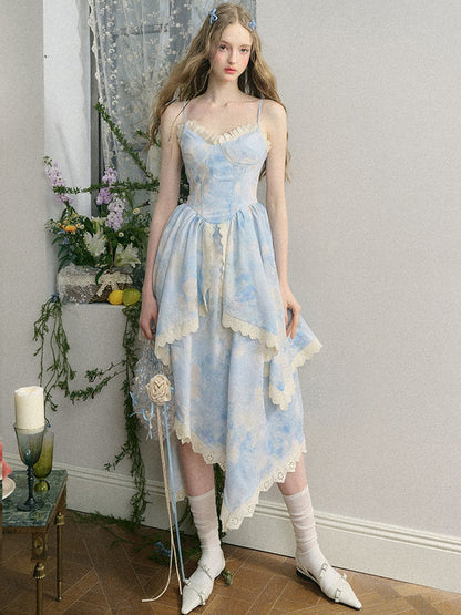 Oil Painting Floral French Suspender Dress