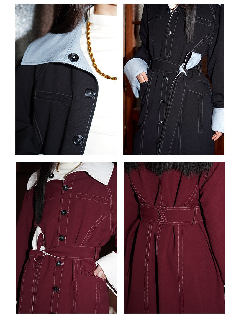 Reversible Belted Leather Long Coat