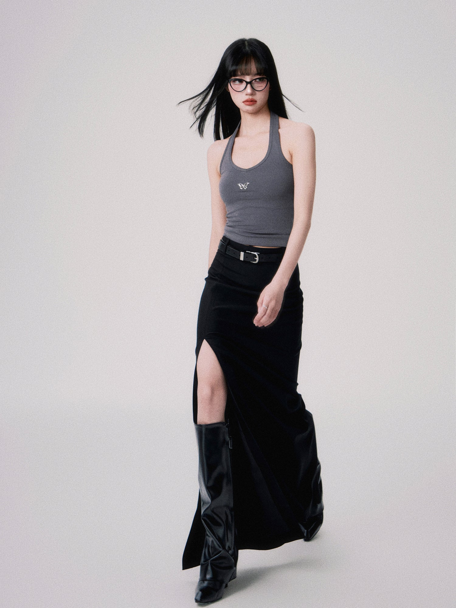 Straight Mid-waist Long Slit Skirt