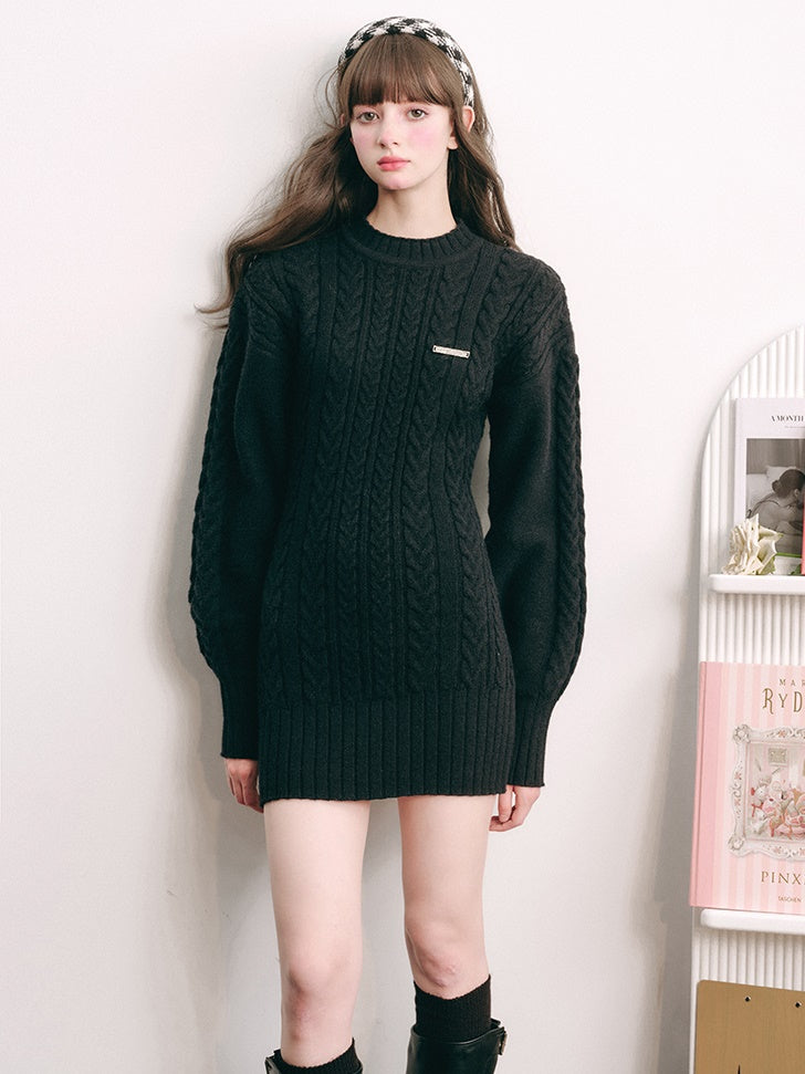 Slim Waist Long Sleeve Knitted One-piece