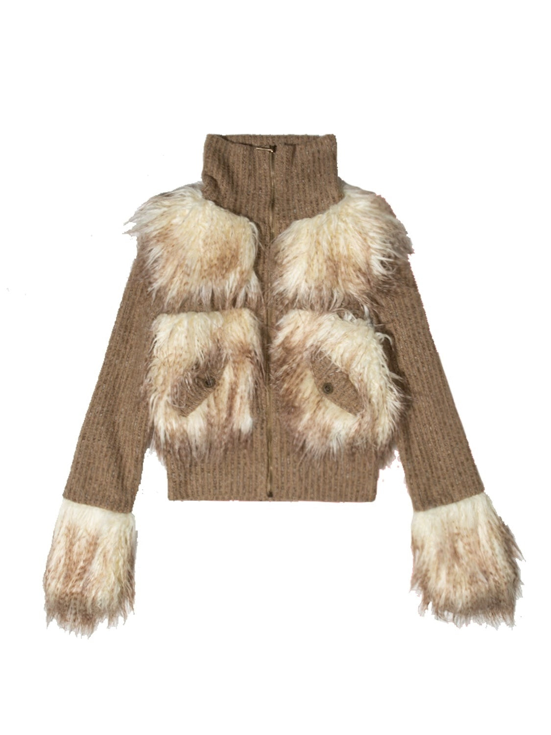 Splicing Fur High-Neck Short Jacket