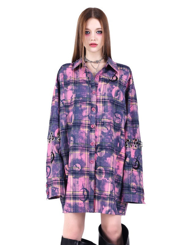 Metal Structure Disassembly Sleeves Loose Plaid Shirt