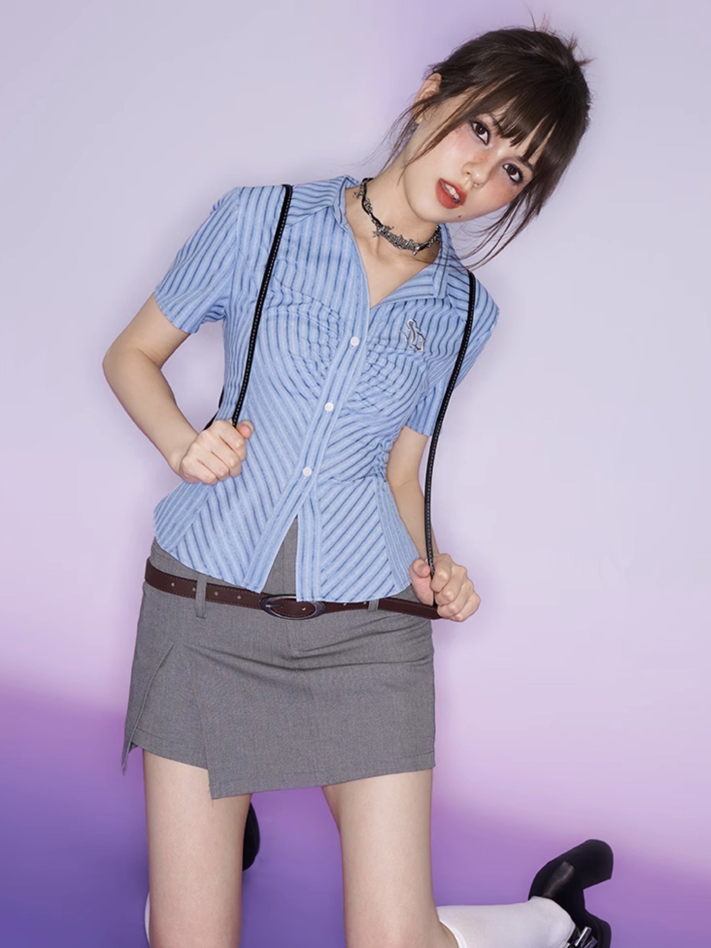 Striped Waist Slim Shirt