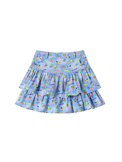 Retro Denim Printed Cake Skirt