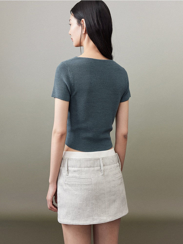 Irregular Square Collar Basic Cutsew