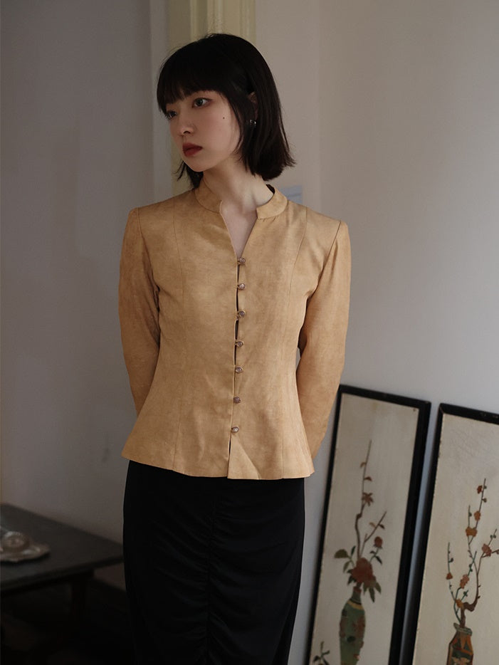 Chinese Style Mao Collar Short Shirt Jacket