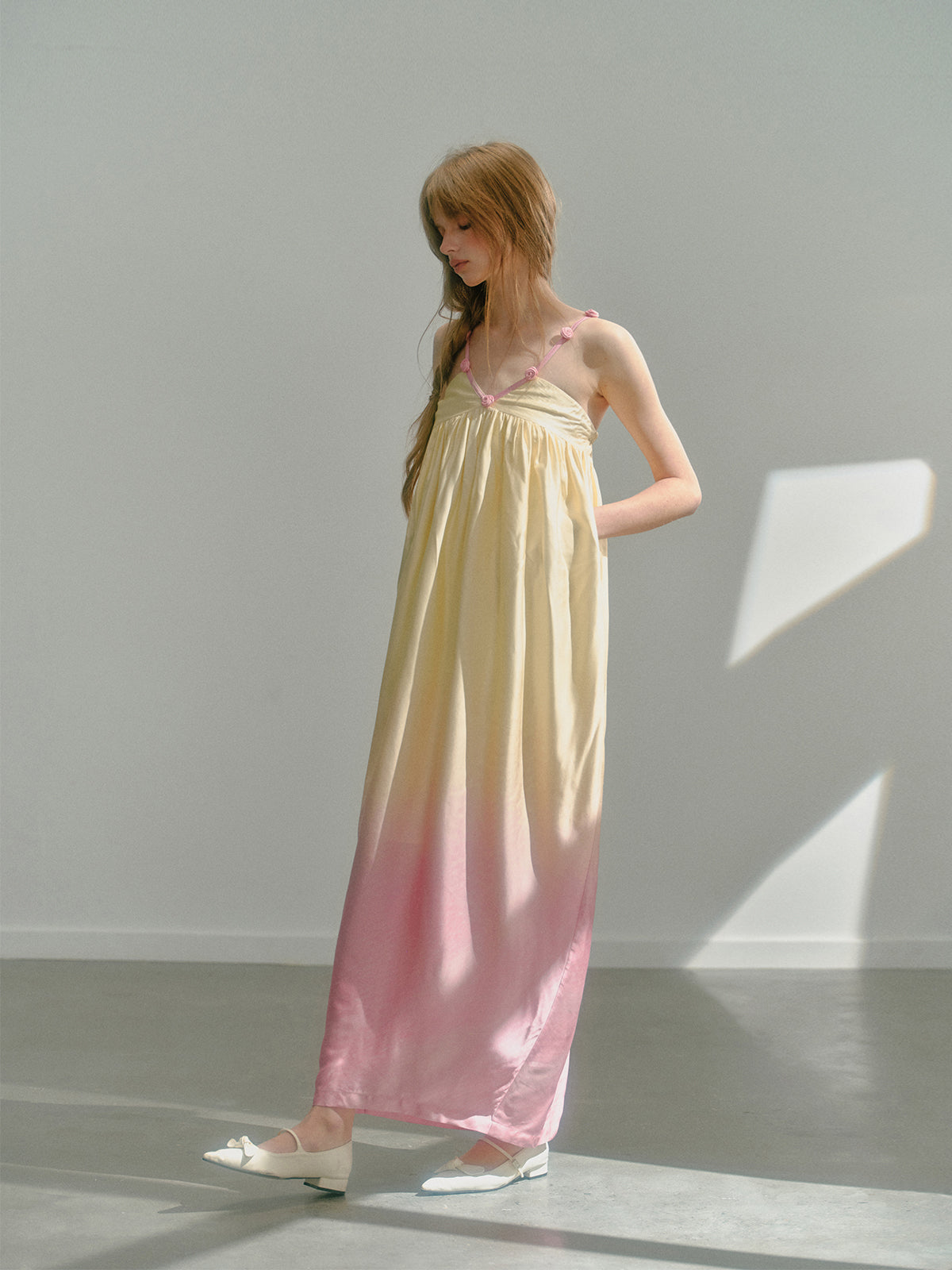 Gradient Atmospheric Flower Bud Holiday Long Dress