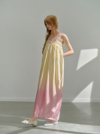 Gradient Atmospheric Flower Bud Holiday Long Dress