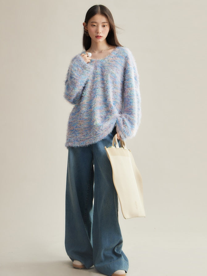 Mix Color Shaggy Touch Pullover Knitted ＆ Dress