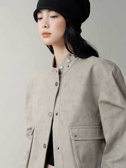 Stand Collar Rivet Stir-dyed Jacket