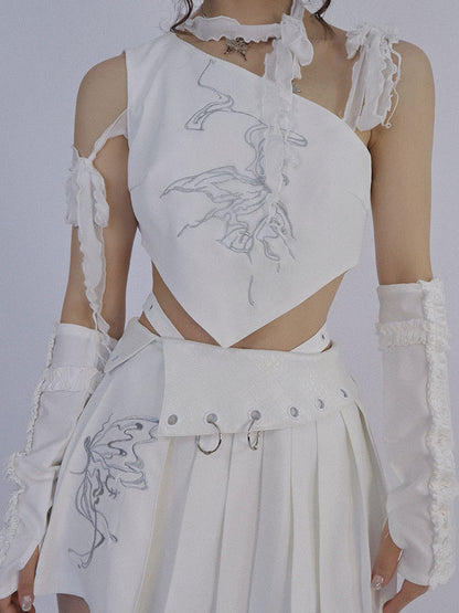 Embroidery Ruffle asymmetry Nichi Tops