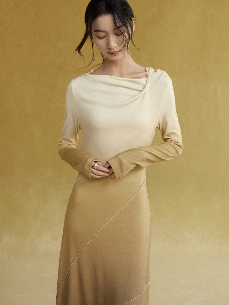 Gradient Deconstructed Collar Long Dress