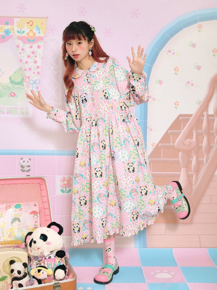 Doll Collar Patchwork Style imprimé robe lâche