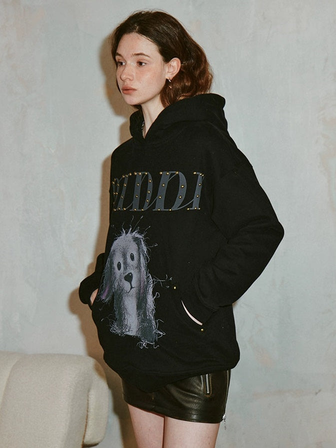 Rivet Dog Print Hooded Sweat