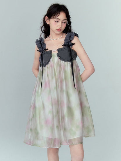 Frill Strap Chiffon Suspender Puffy Dress