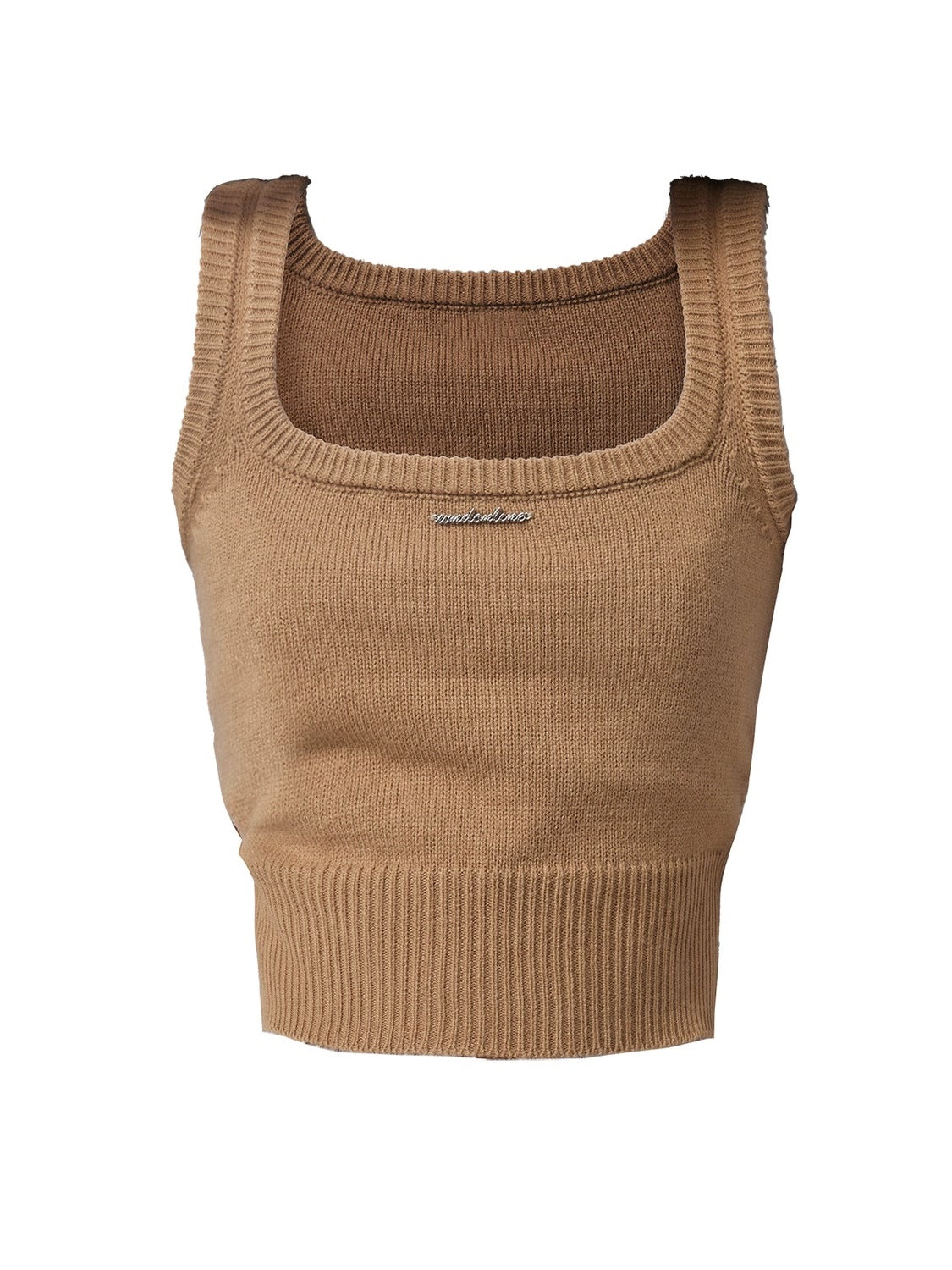 Square-Neck Elastic Short Knitted Vest