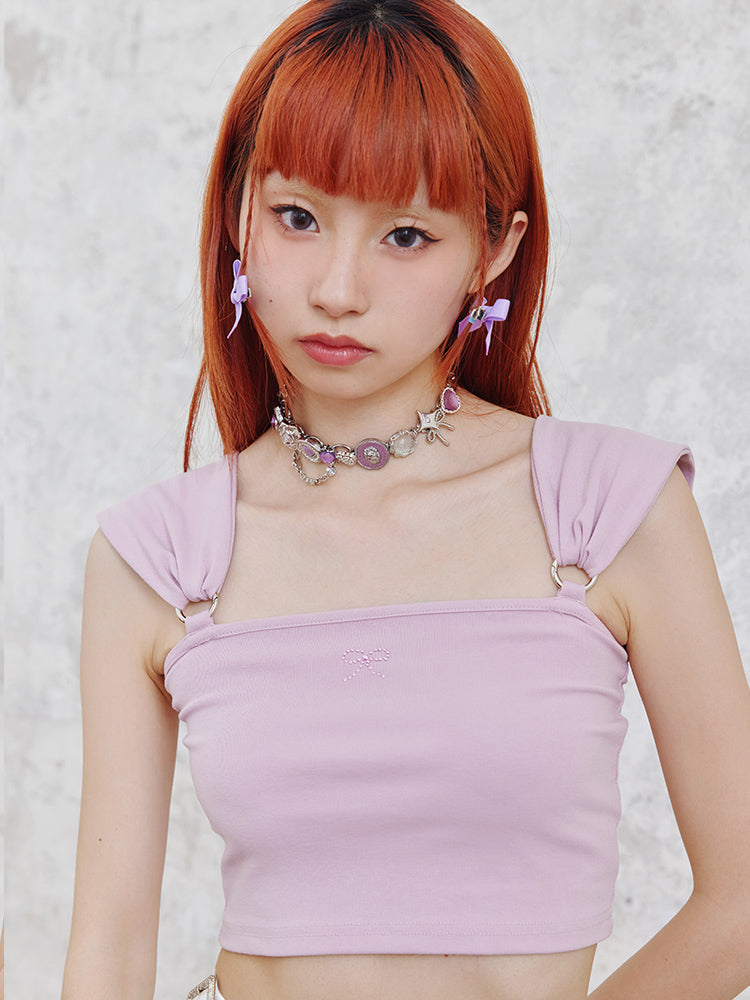 Material Combination Button Purple Choker