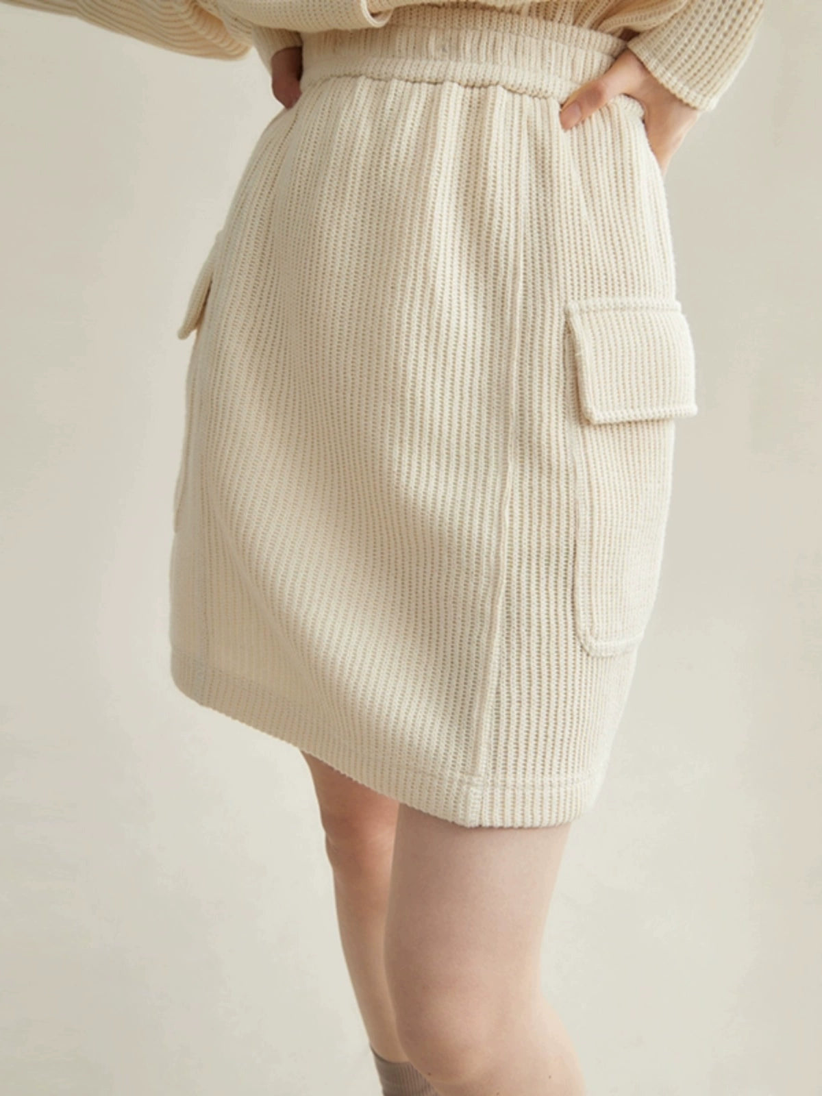 Woven Texture Casual Loose Shirt ＆ Mini Skirt