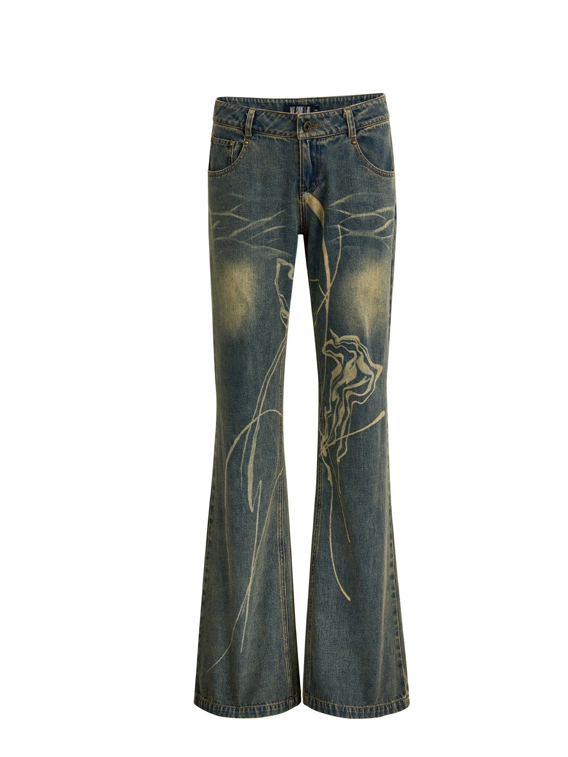 Retro Burnt Slim Flare Denim Pants - Main Image