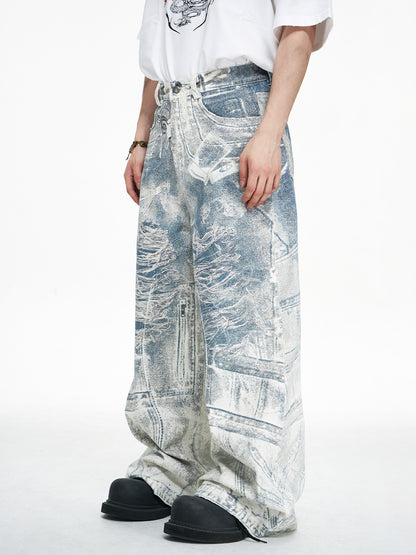 Vintage 3D Printed Keychain Baggy Wide Leg Jeans