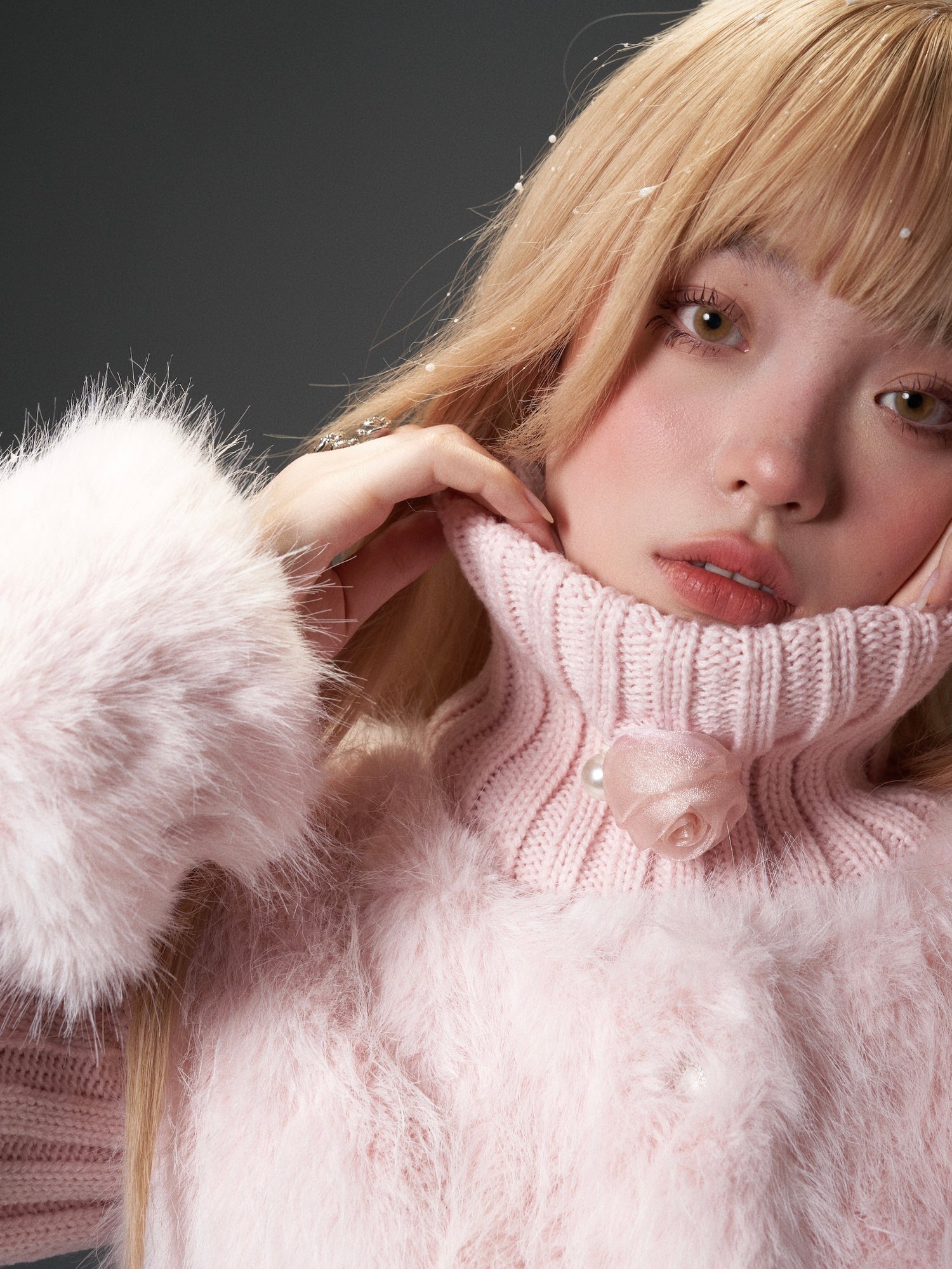 Knitted Neck &amp; Sleeve Splicing Detachable Fur Jacket