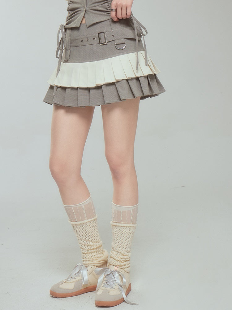 Halter Neck Suspender Top &amp; Short Pleated Cake Skirt