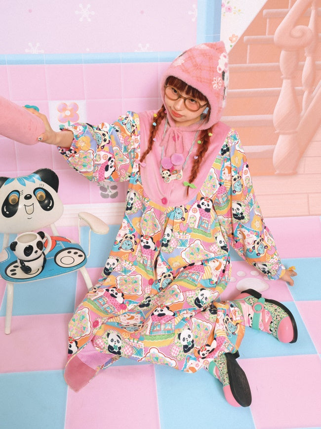 Velvet Cousing Panda Imprimez robe de manteau en vrac