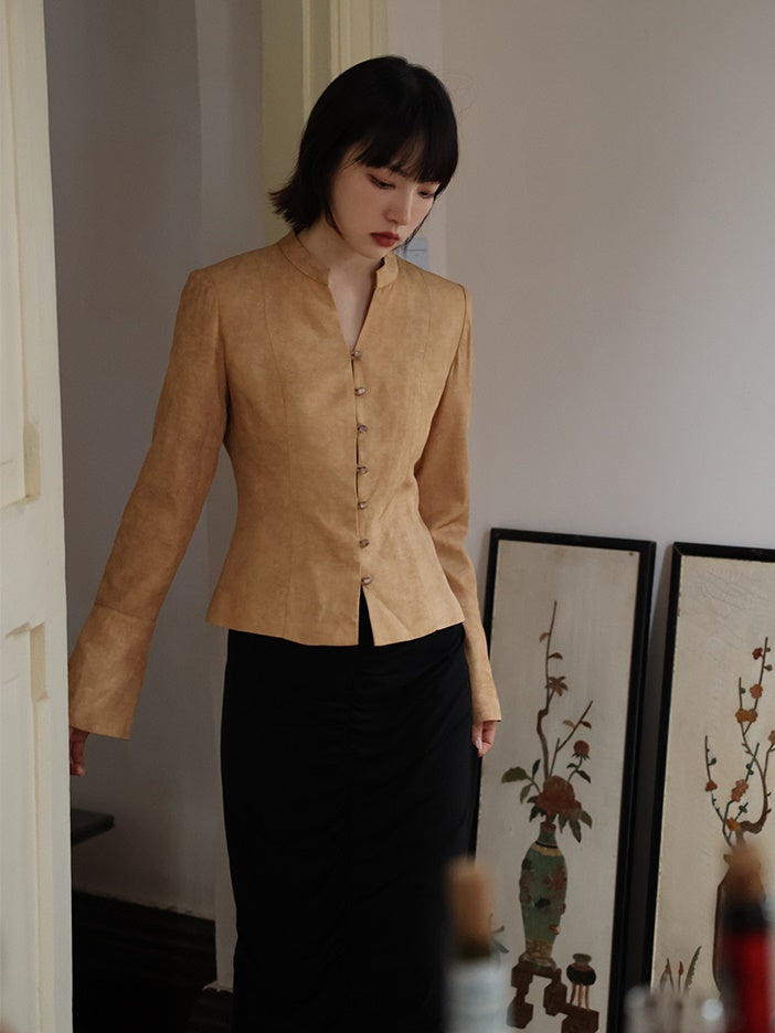 Chinese Style Mao Collar Short Shirt Jacket