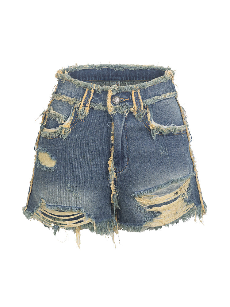 Short damage jeans online