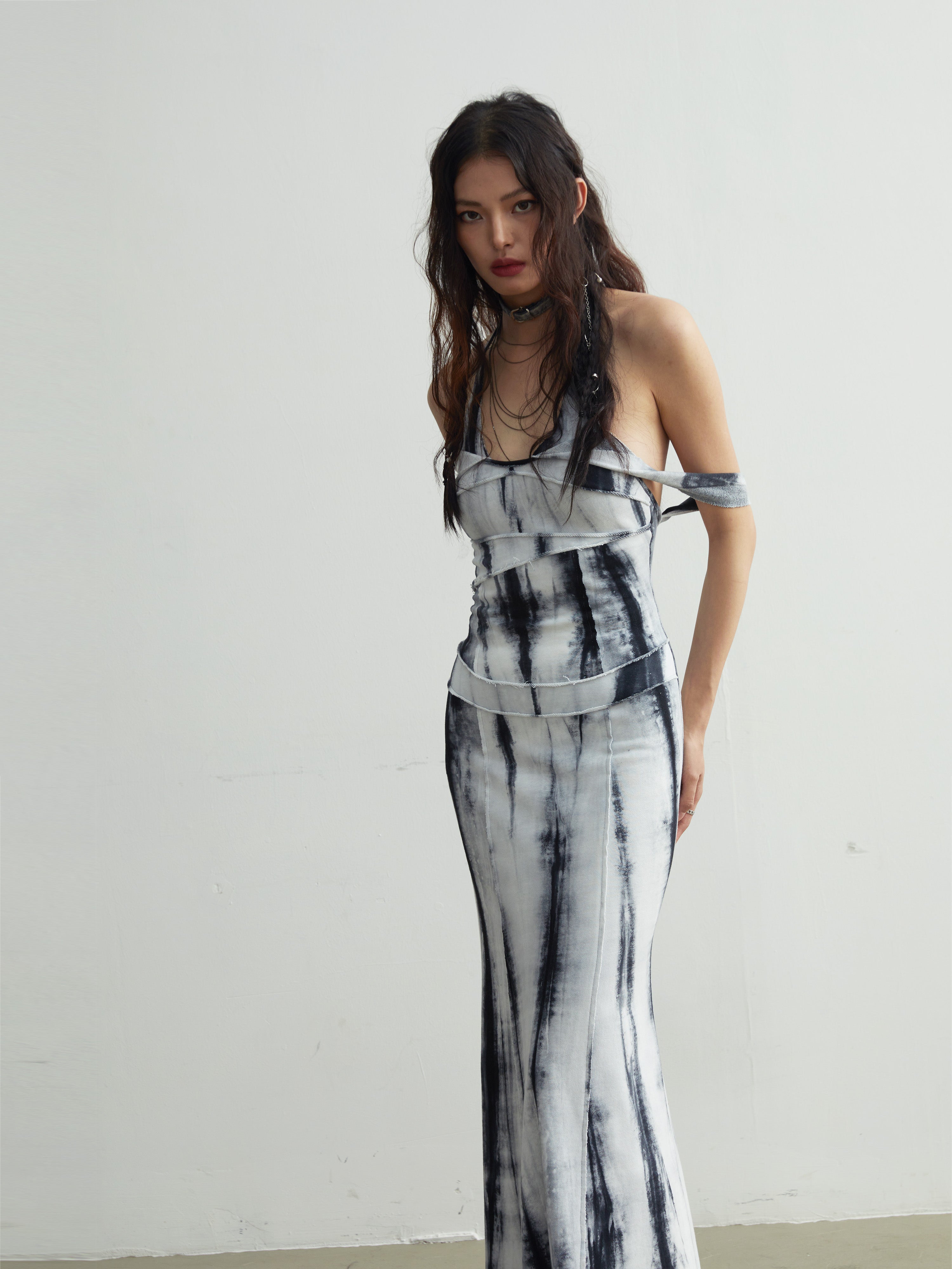 Tie-Dye Slim Strap Maxi Robe