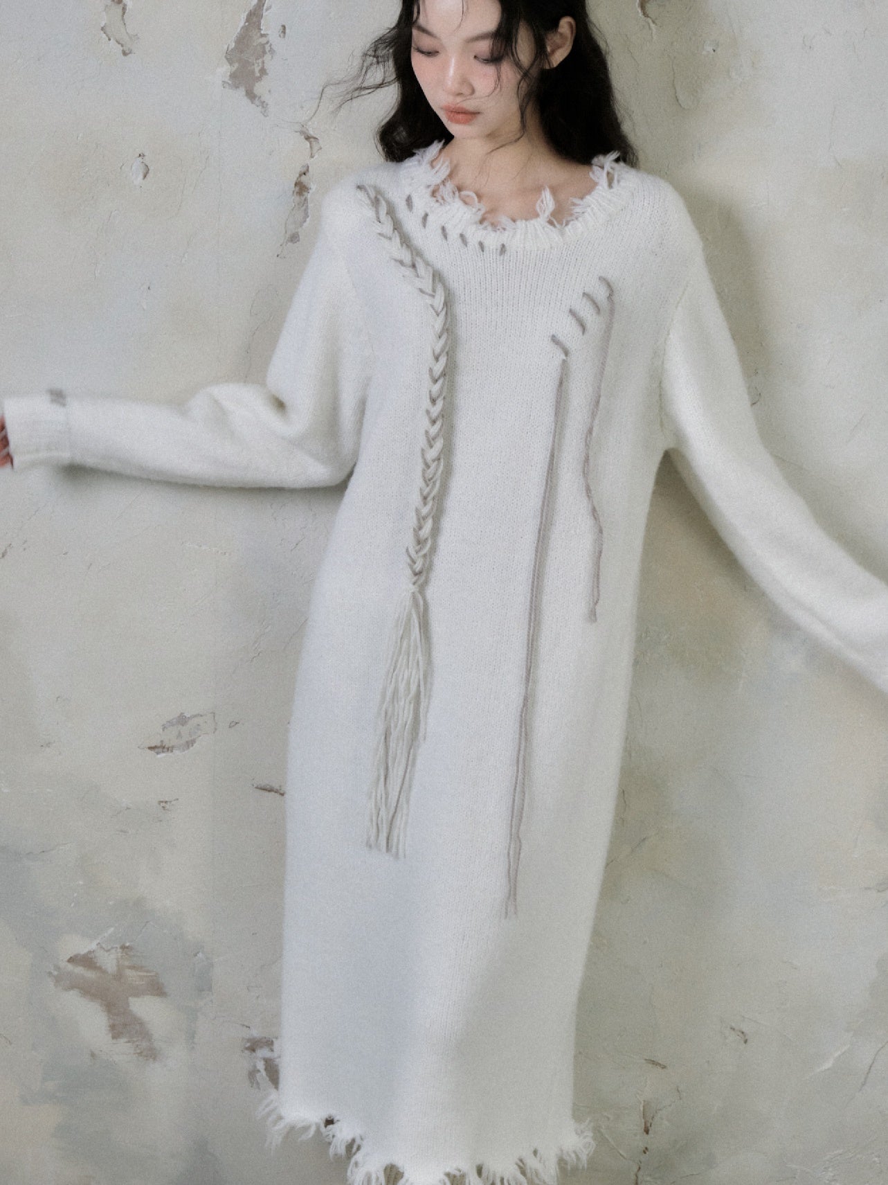 Twist Accent Loose Mid-Length Knitted Dress