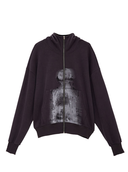 Blurred Portrait Print Zipper Hoodie