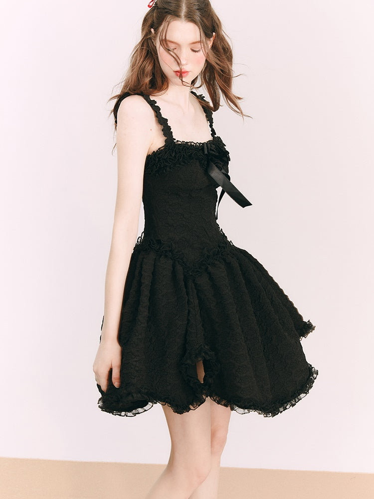 Wildrose Three-dimensional Flower Little Black Dress