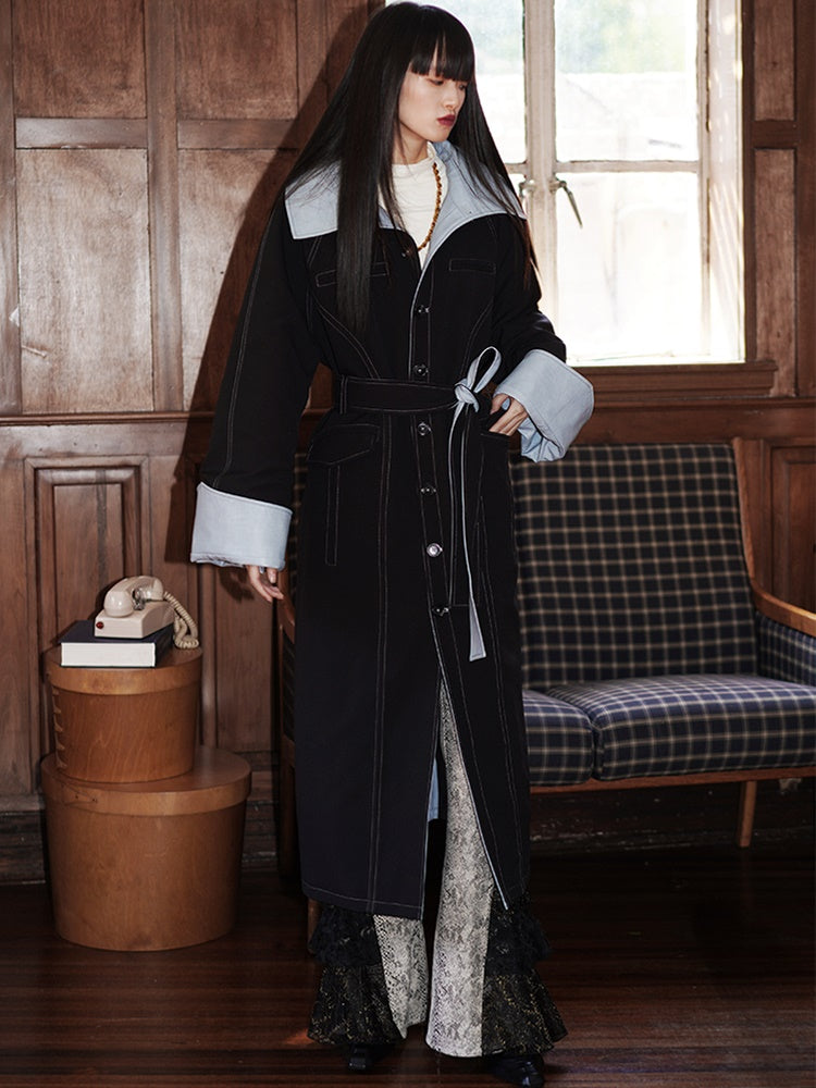 Reversible Belted Leather Long Coat