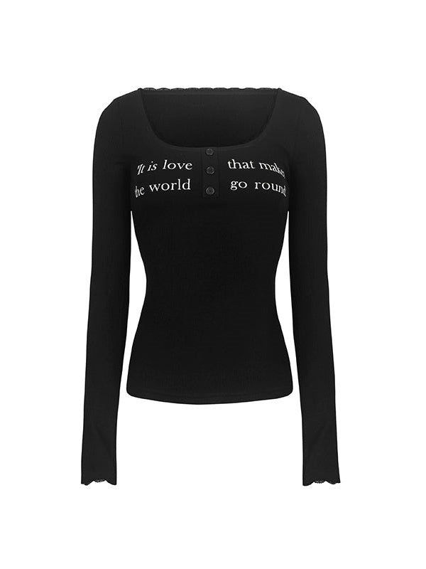 Elastic Tight-fitting Letter Printed Bottoming Shirt