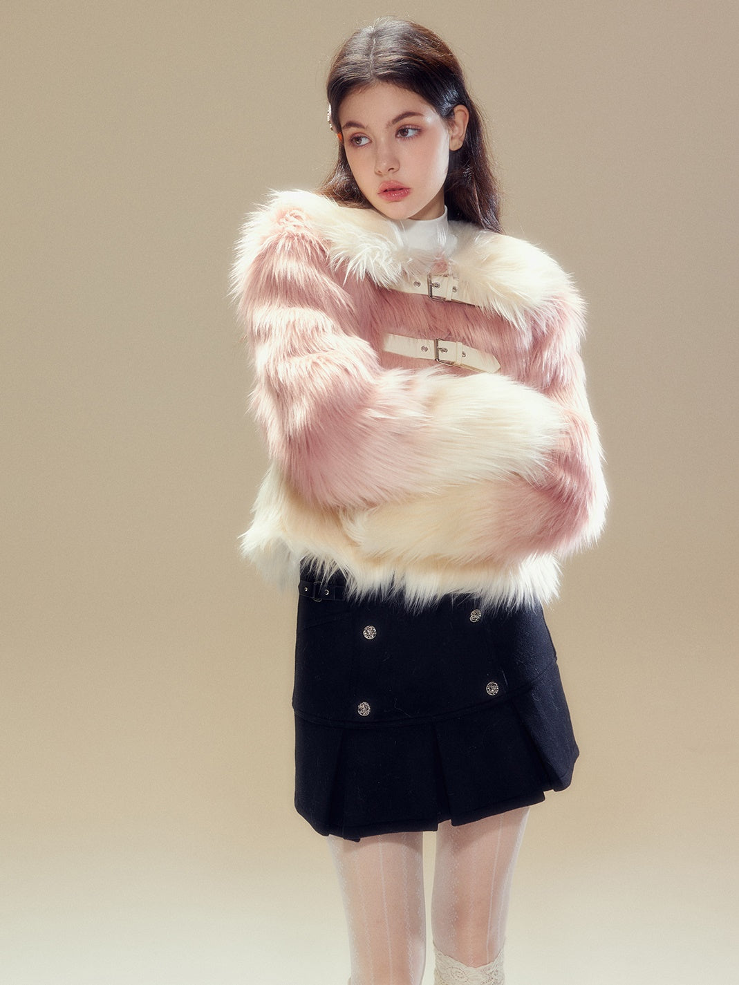 Gradient Long Hair Leather Buckle Friendly Fur Jacket