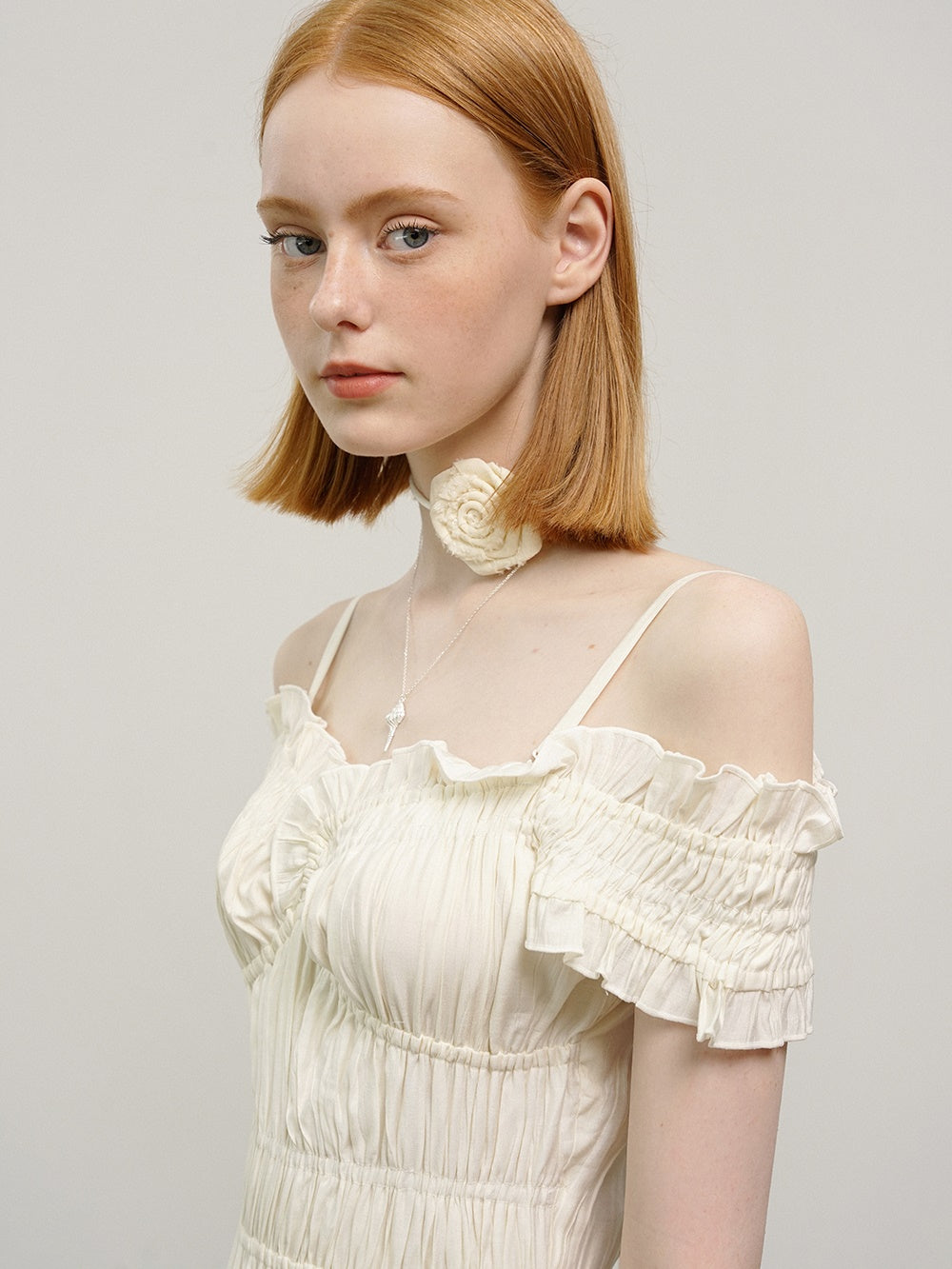 Wrinkled Texture One-shoulder 2-way Suspender Dress