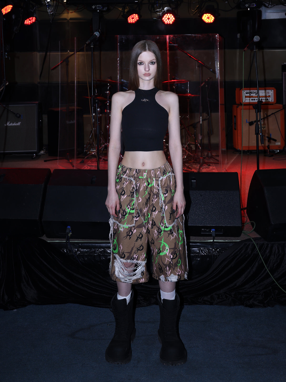 Camouflage Destruction Baggy Loose Cropped Pants