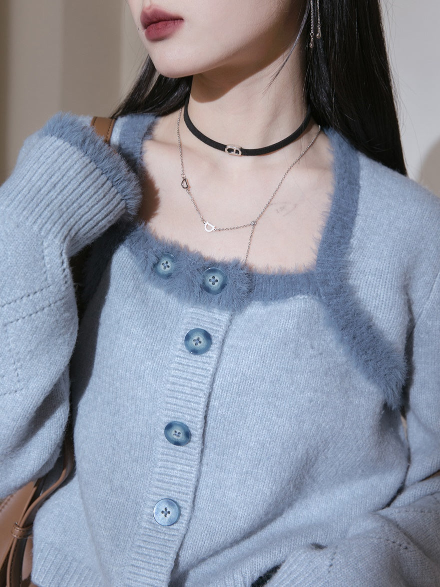 Square Neck Fake Two-piece Sweater