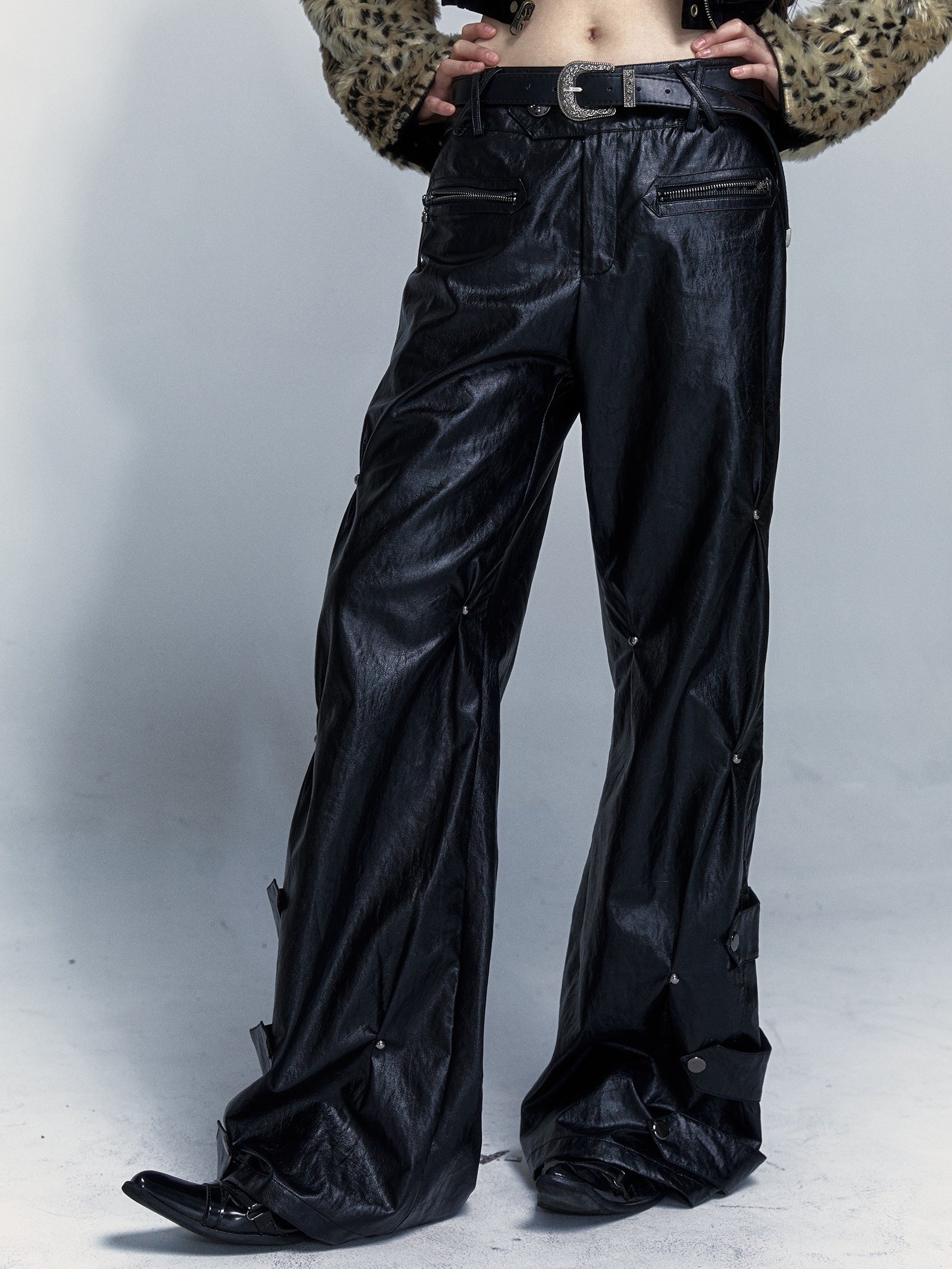 Street Rivets Loose Leather Pants