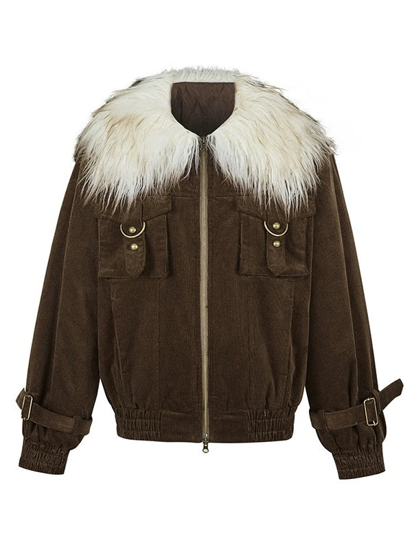 Fur Collar Corduroy Loose Jacket