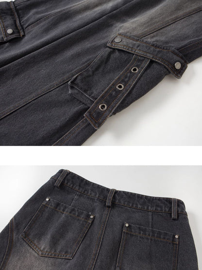 Raw Edge Flap Pocket Flare Jeans