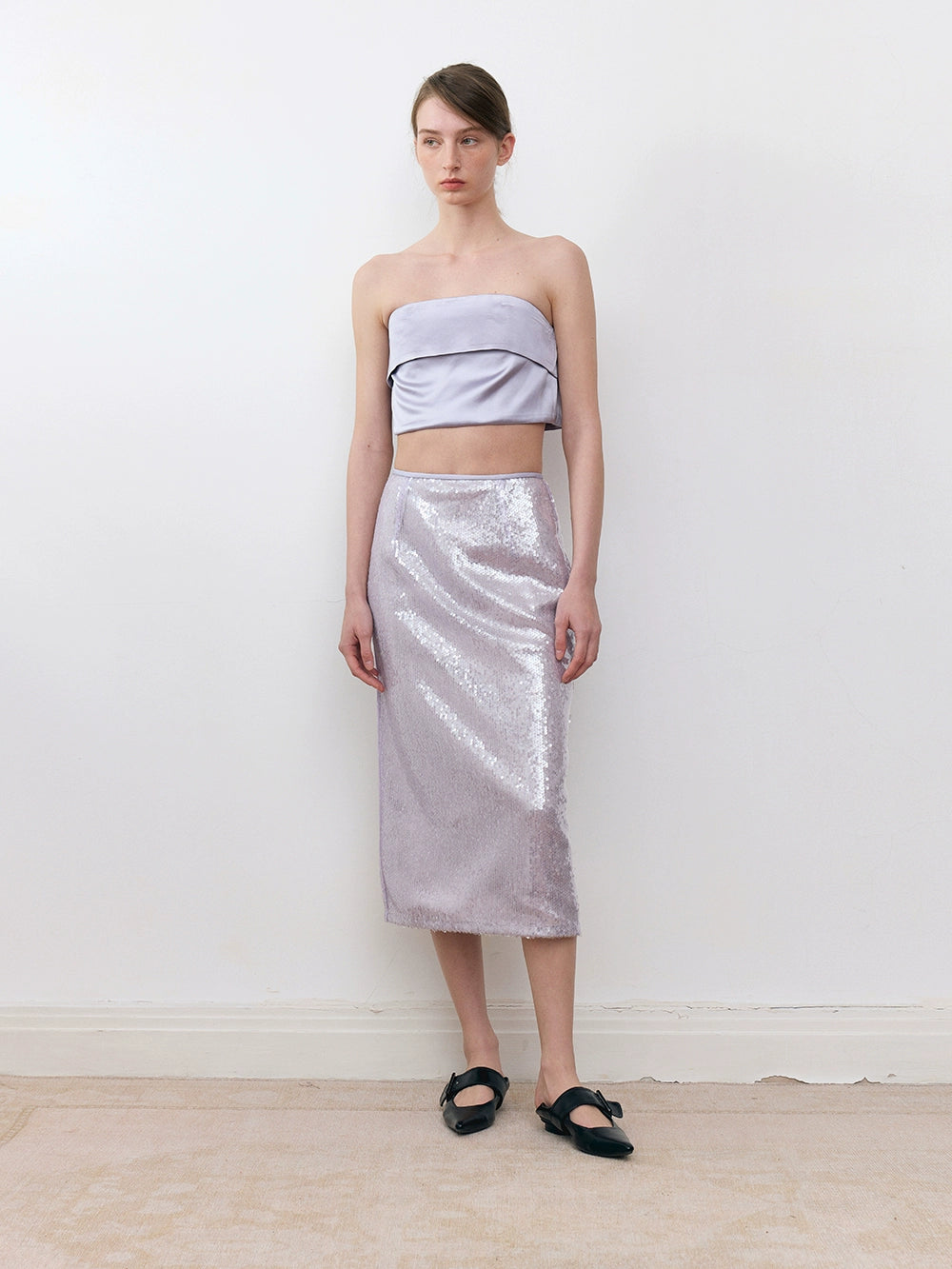 Three-dimensional Spangle Glossy Straight Skirt