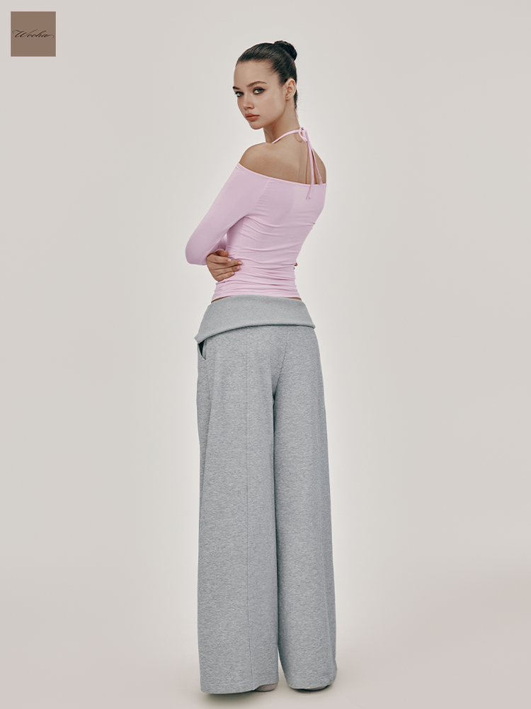 Knit Stretch Loose Plain Wide-Pants