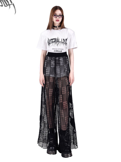 Ultra-Loose Mopping IRREGULAR NET SKIRT PANTS